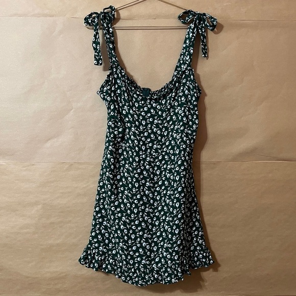 Reformation Dresses & Skirts - Reformation Christine Dress Susanna Green Floral Tie Shoulder Mini Dress Size 10